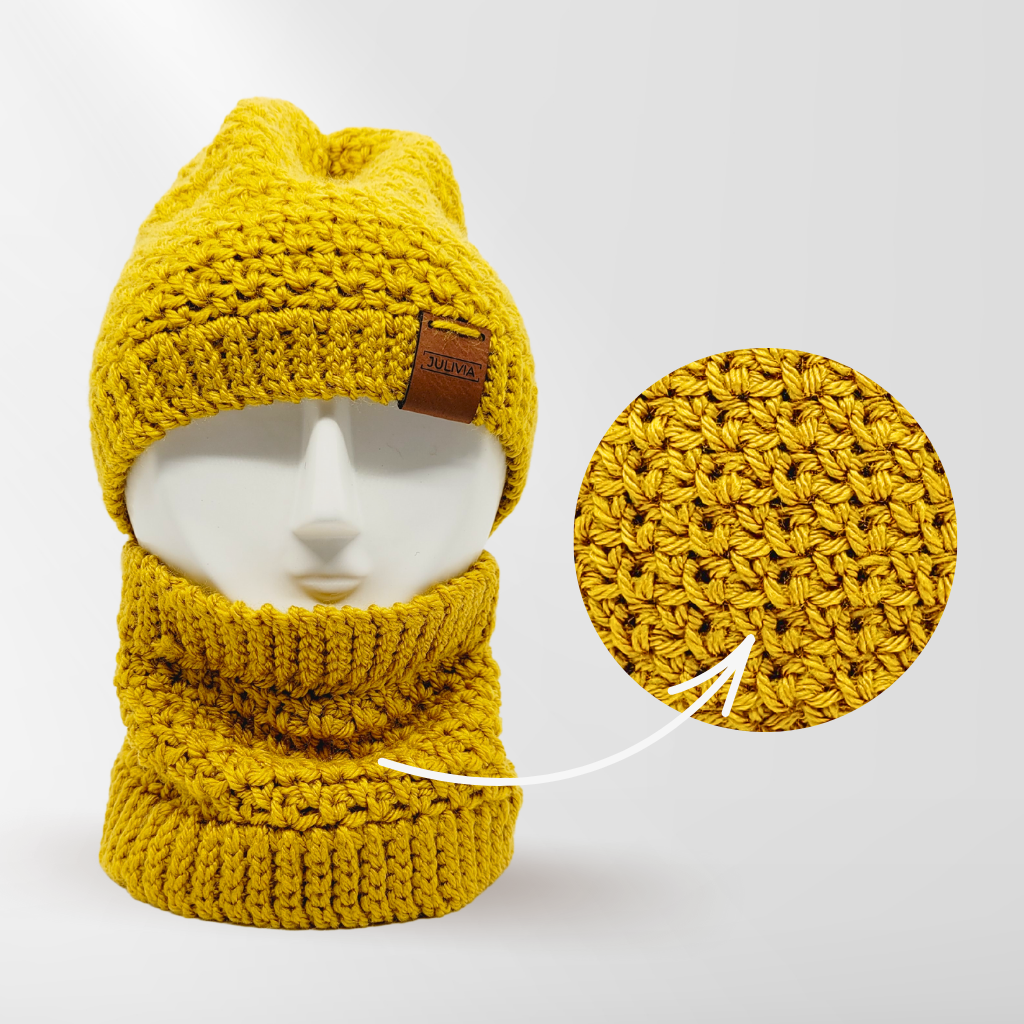 Ensemble de Patrons de Tuque et de Cache-cou Ondes Positives au Crochet - Tailles Nouveau-né à Adulte